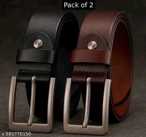 Men’s Genuine Leather Belt for Men | Premium Full-Grain Leather | Durable Metal Buckle pack of 2